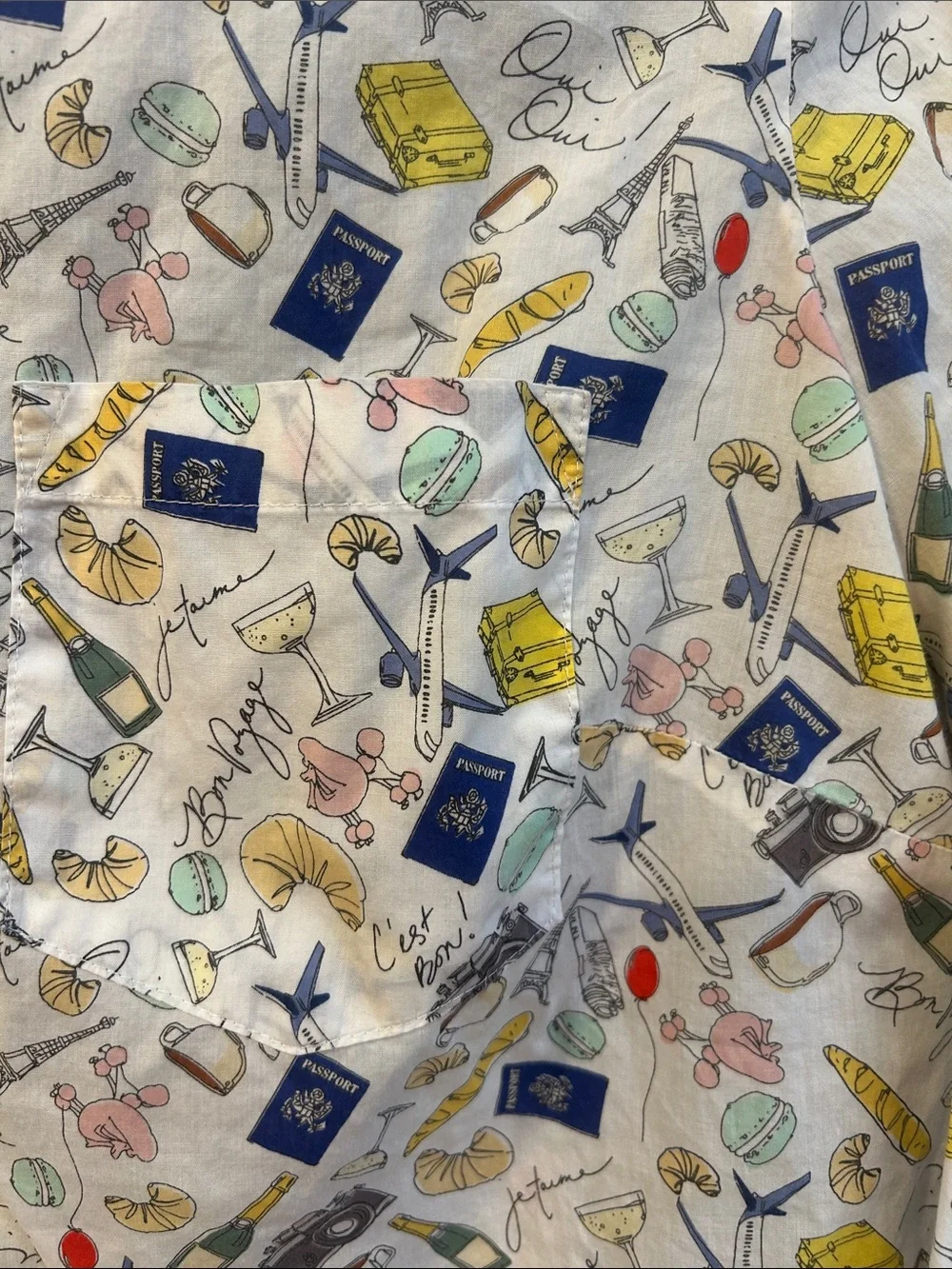 J. Crew White Travel-Icon Toile Print Button-Down Popover Shirt